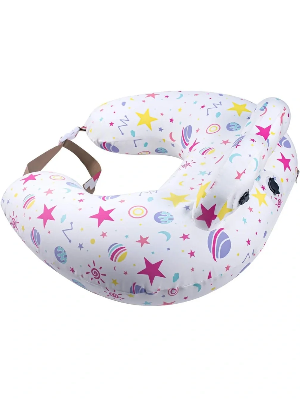 Portabuddy Inflatable Nursing Bib Pillow - White with Pink & Yellow Stars